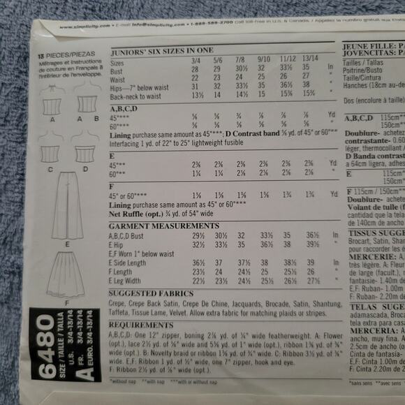 NEW LOOK Junior 6480 Bustle Top Pleated Skirt Wide Pants Sz 3/4-13/14 Uncut - Picture 6 of 6